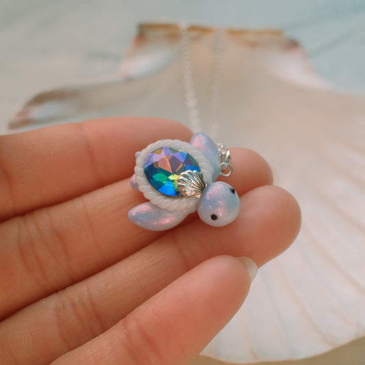 Mini Gemstone Turtle Necklaces (Silver)
