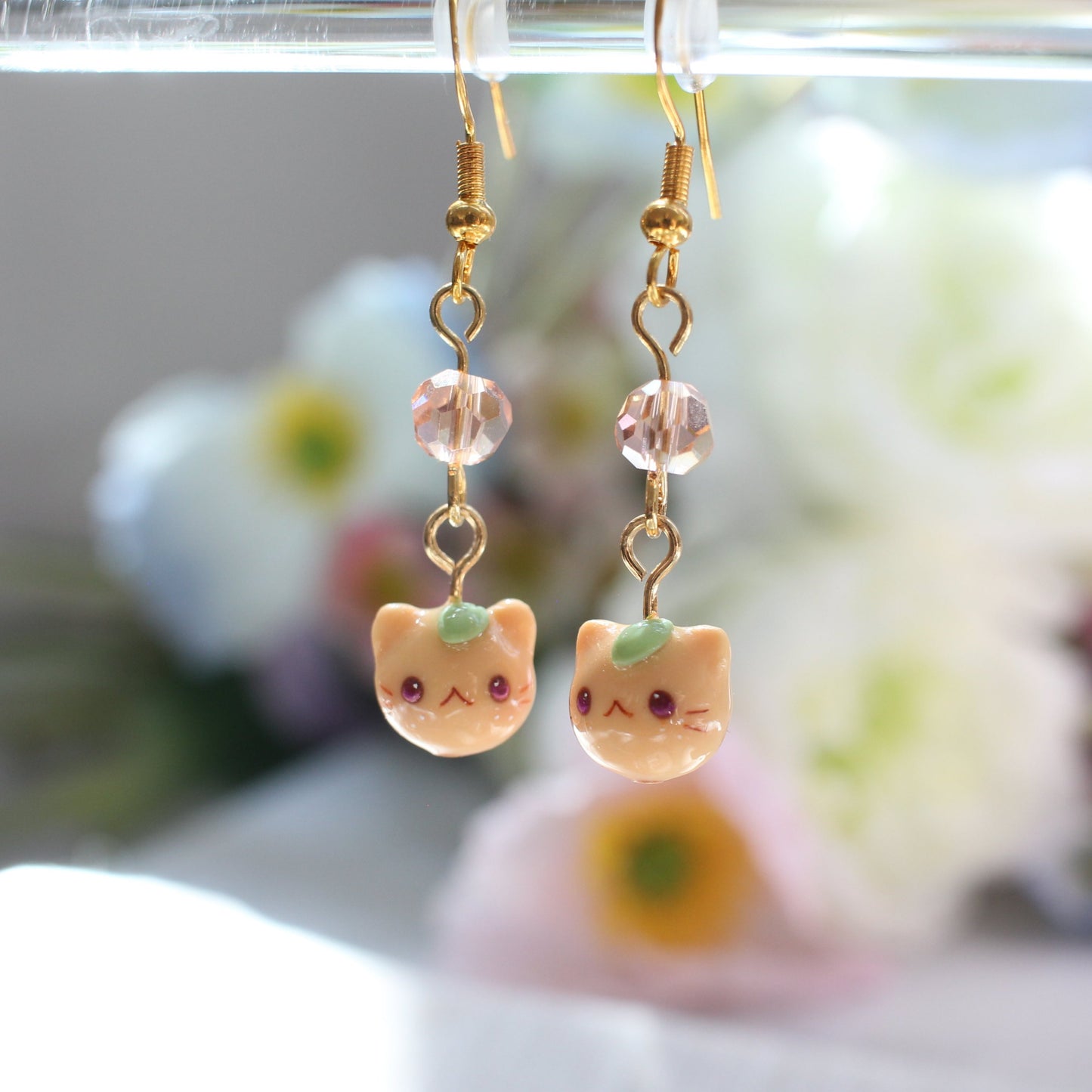 Tangerine Kitty Dangling Earrings