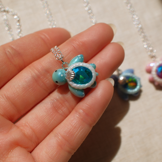Mini Gemstone Turtle Necklaces (Silver)
