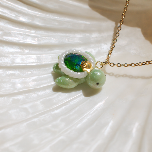 Mini Gemstone Turtle Necklaces (Gold)