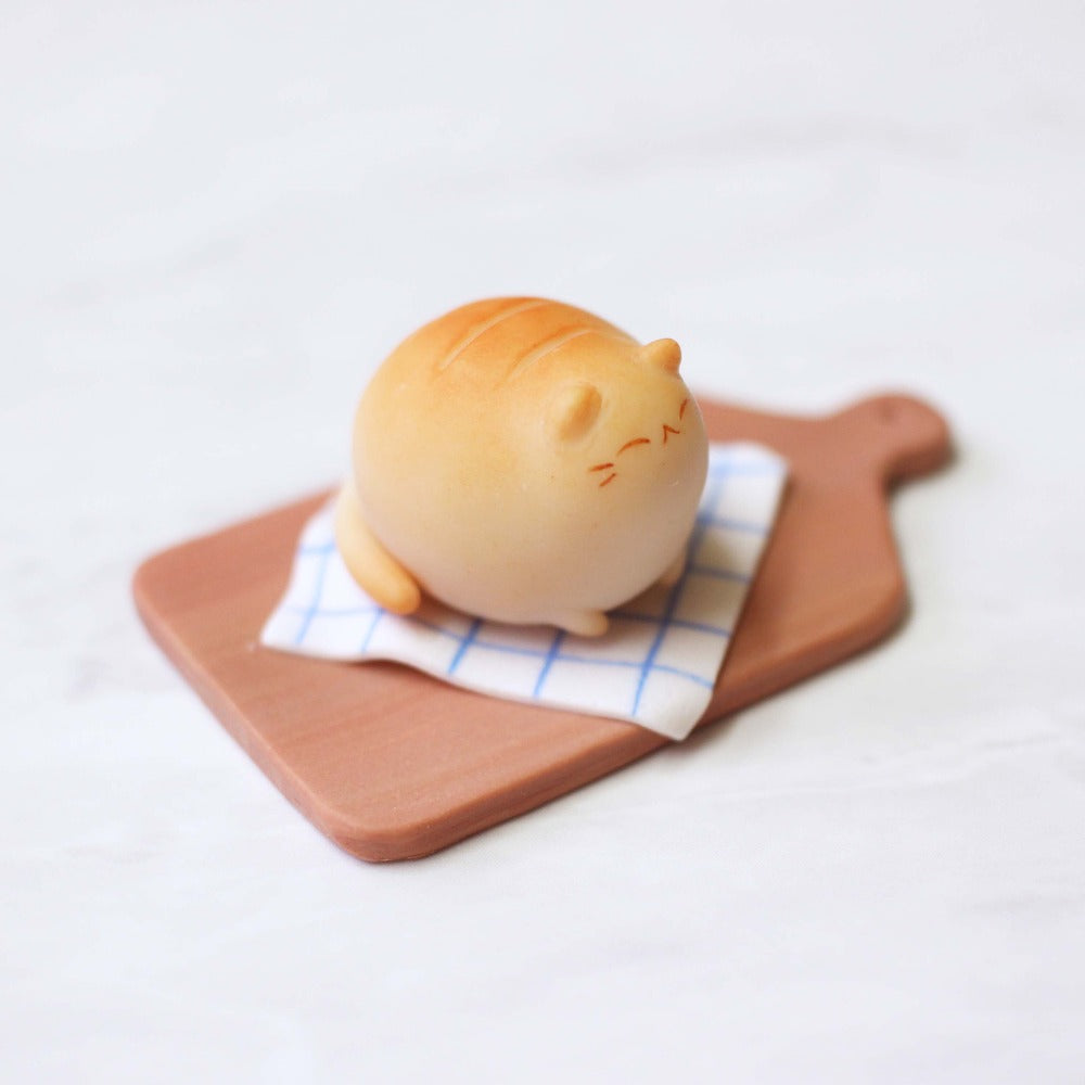 Catloaf Board Figurine- Blue Towel/ Cherry Wood