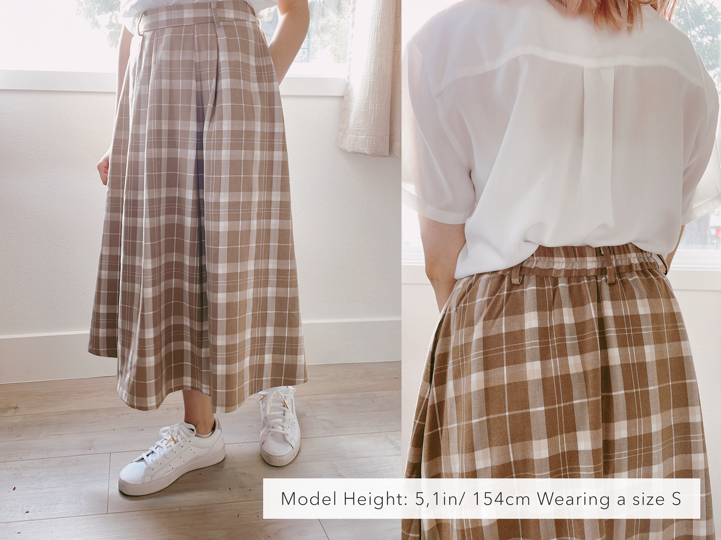 Milk Tea Plaid - Midi Skirt