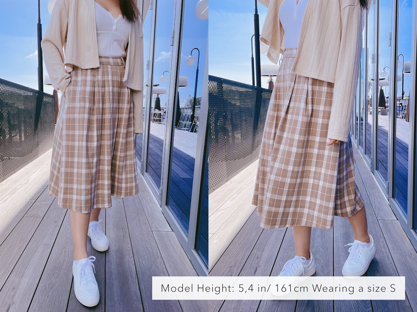 Milk Tea Plaid - Midi Skirt