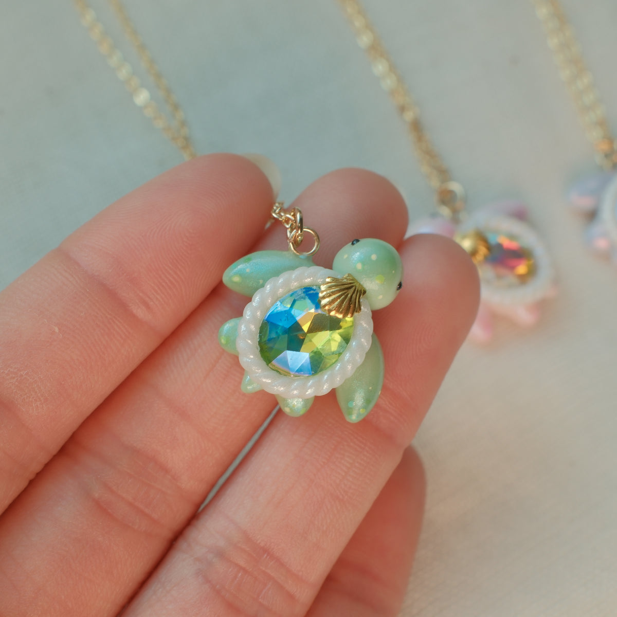 Mini Gemstone Turtle Necklaces (Gold)