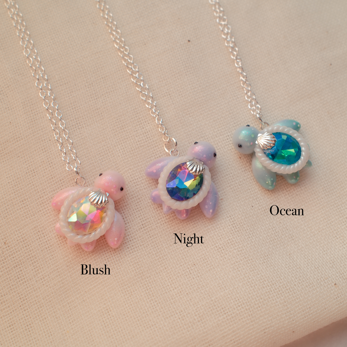 Mini Gemstone Turtle Necklaces (Silver)
