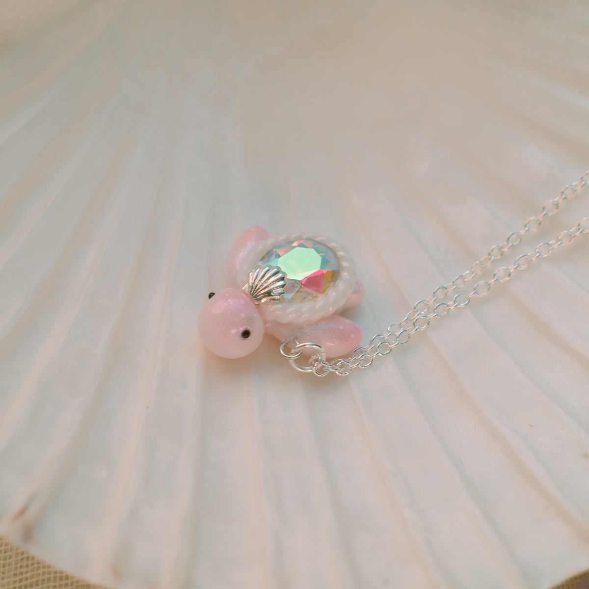 Mini Gemstone Turtle Necklaces (Silver)