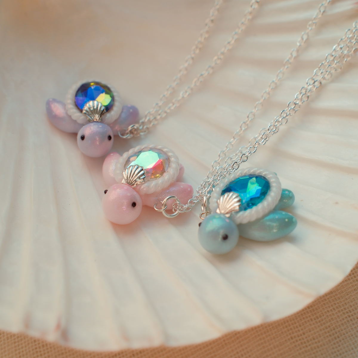 Mini Gemstone Turtle Necklaces (Silver)