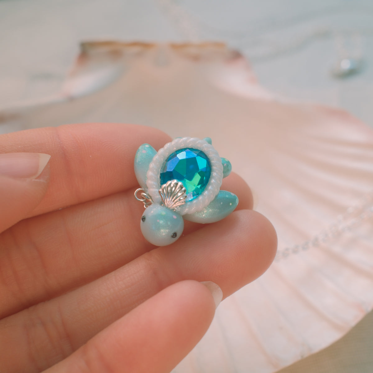 Mini Gemstone Turtle Necklaces (Silver)