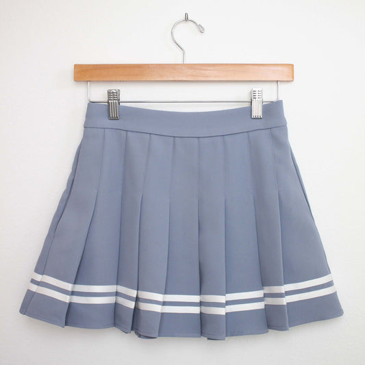 Dusty Sky Blue Pleated Mini Skirt