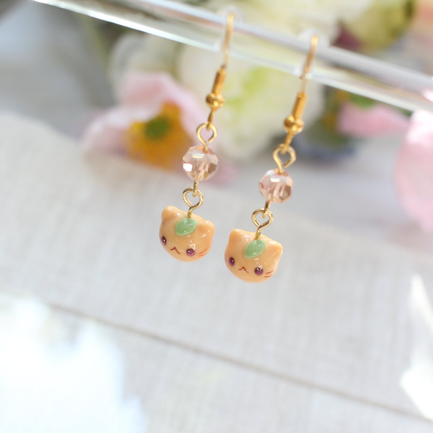 Tangerine Kitty Dangling Earrings