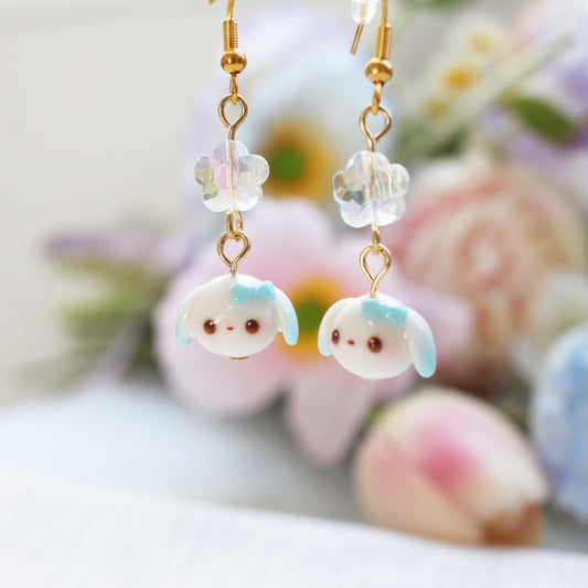 Blue Blush Bunnies Dangling Earrings