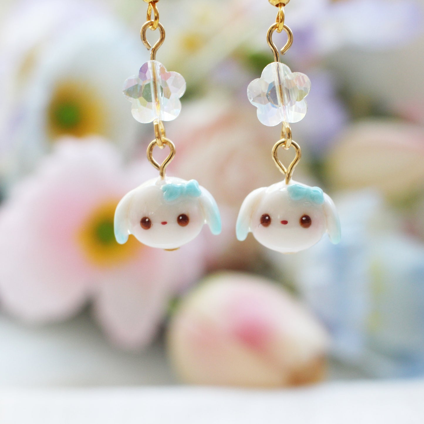 Blue Blush Bunnies Dangling Earrings