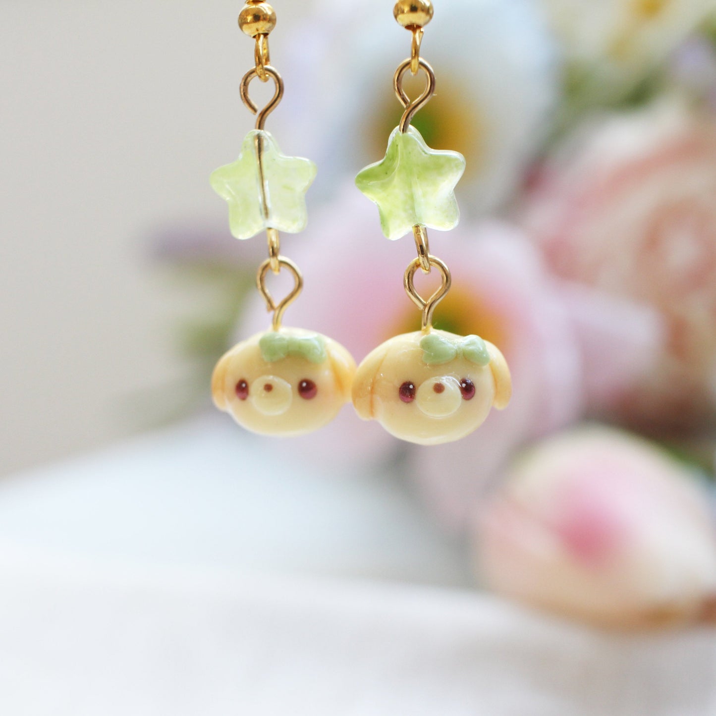 Golden Pups Dangling Earrings