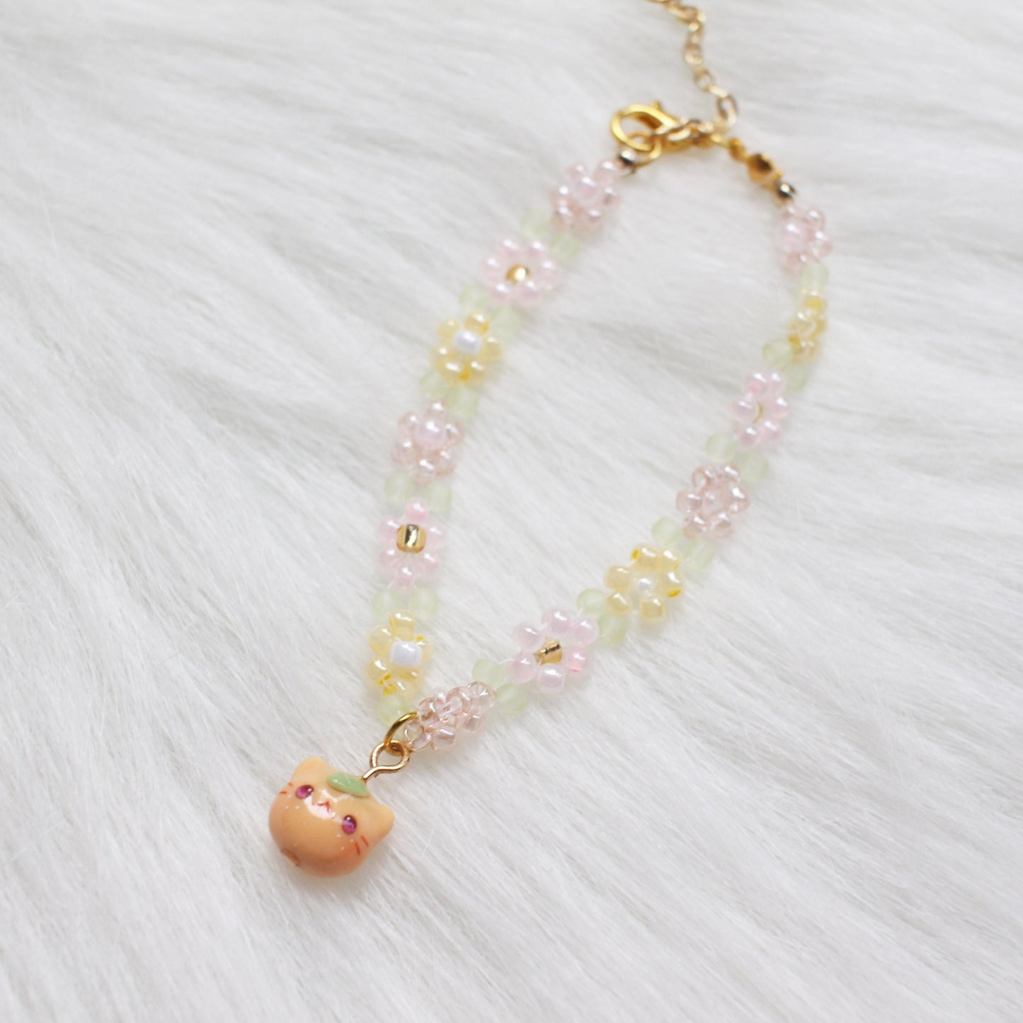 Orange Kitty Bracelet - Pastel Beads