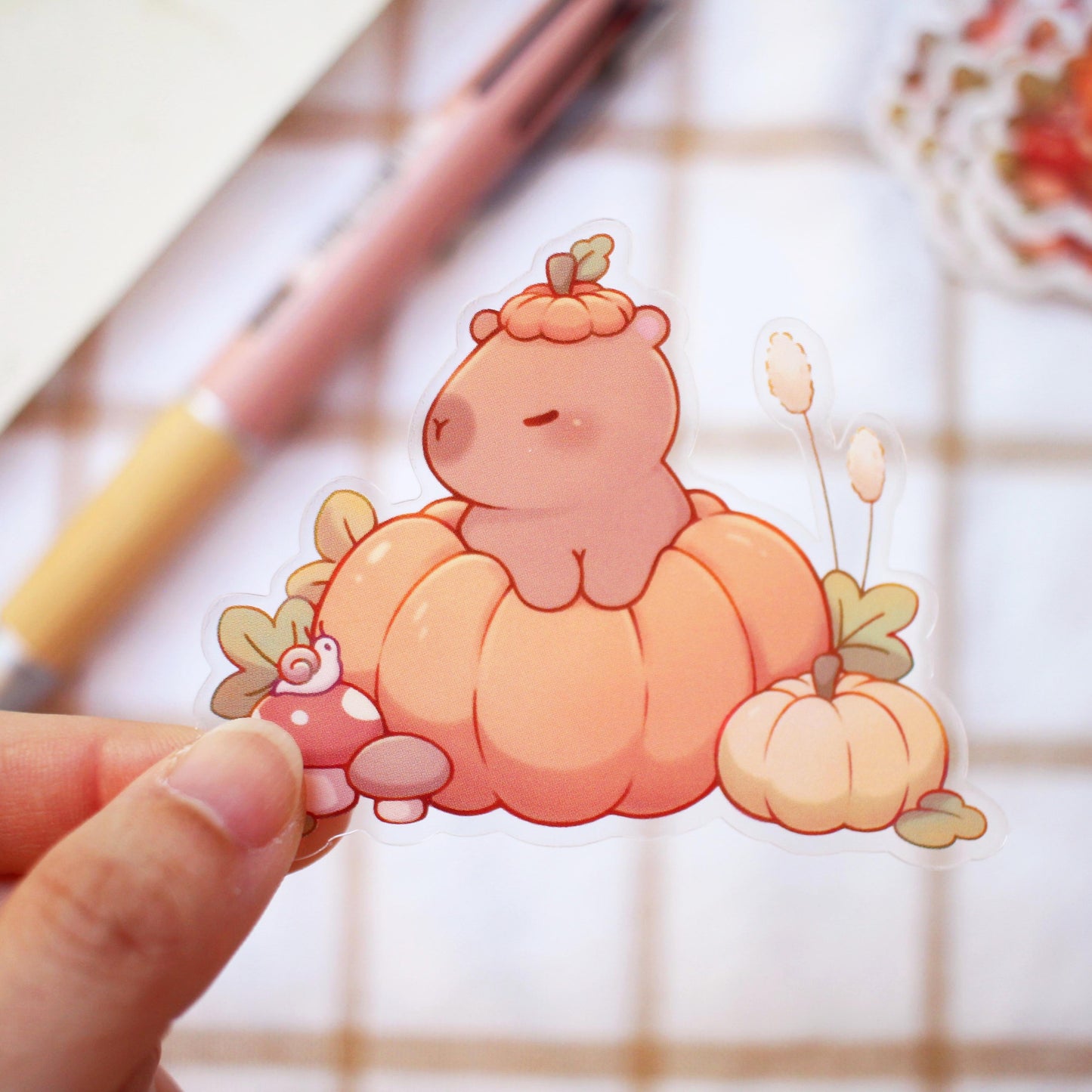 Pumpkin Patch Capybara Sticker (Glossy, Clear Vinyl)