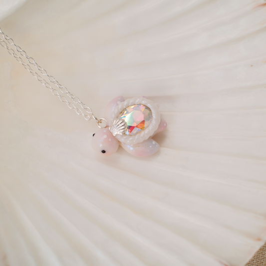 Mini Albino Gemstone Turtle Necklaces (Silver)