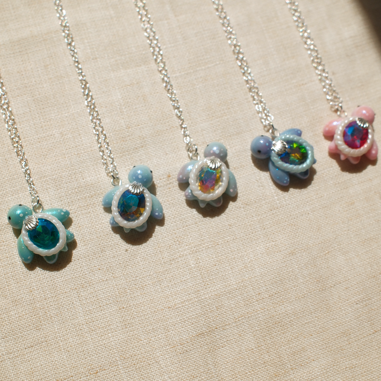 Mini Gemstone Turtle Necklaces (Silver)