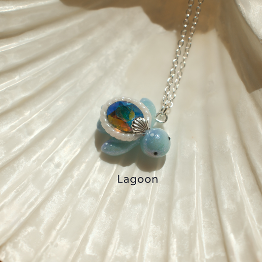 Mini Gemstone Turtle Necklaces (Silver)