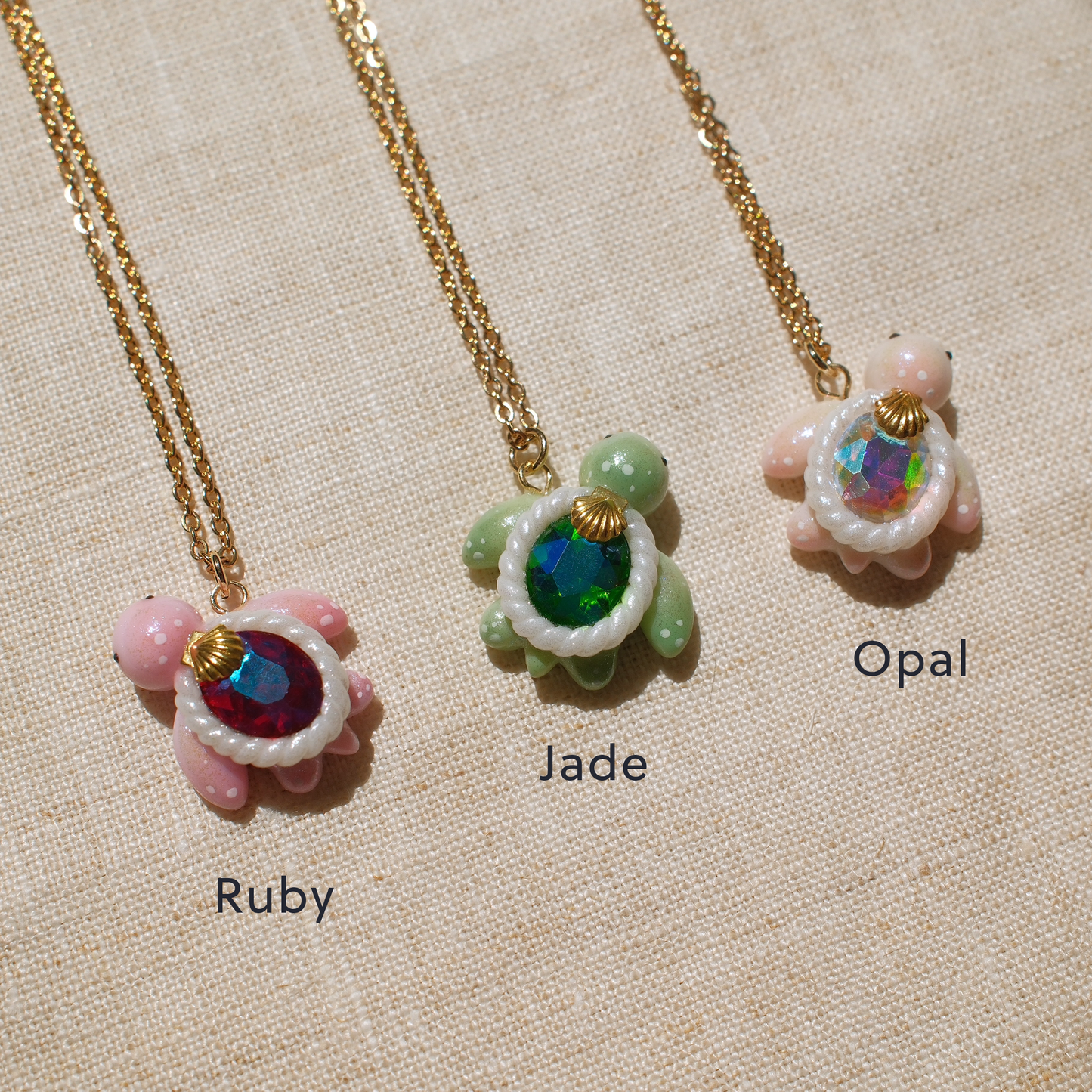 Mini Gemstone Turtle Necklaces (Gold)