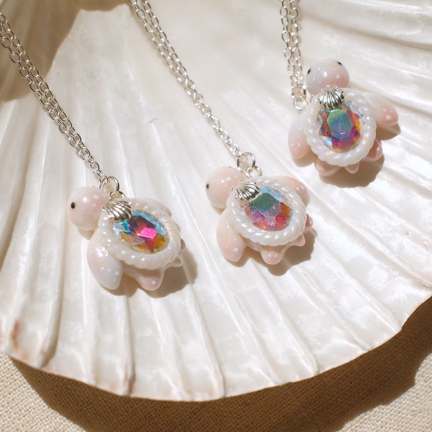 Mini Albino Gemstone Turtle Necklaces (Silver)