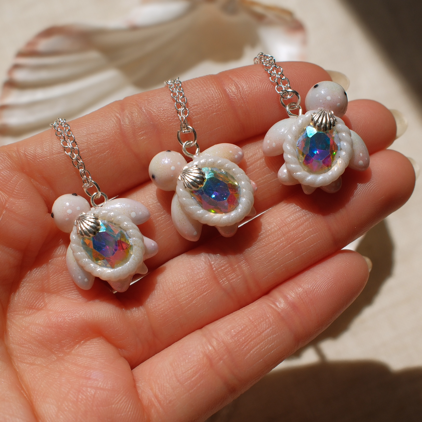 Mini Albino Gemstone Turtle Necklaces (Silver)