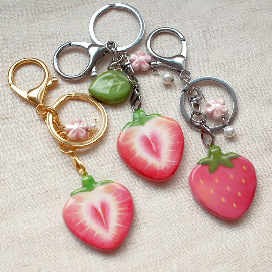 Strawberry Artisan Keychain (Silver & Gold)