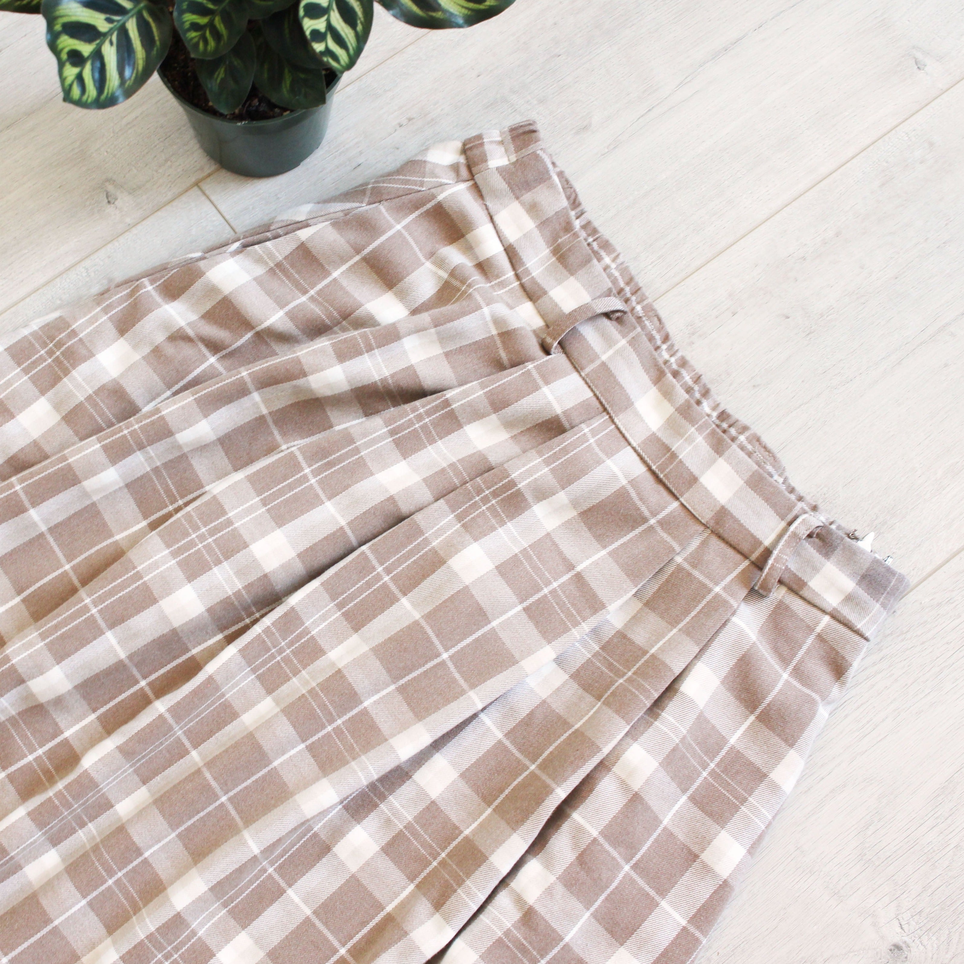 Milk Tea Plaid - Midi Skirt