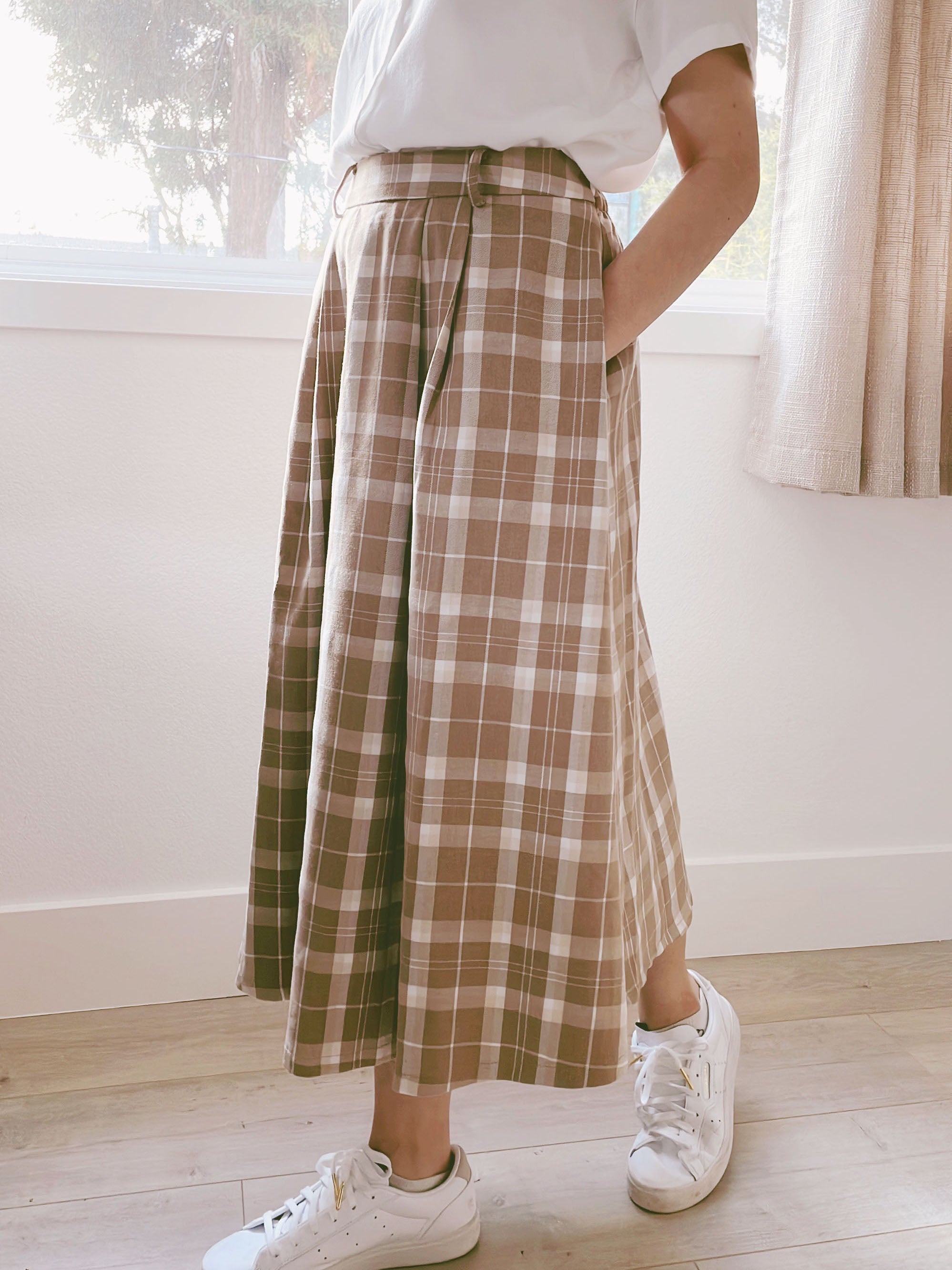 Milk Tea Plaid - Midi Skirt