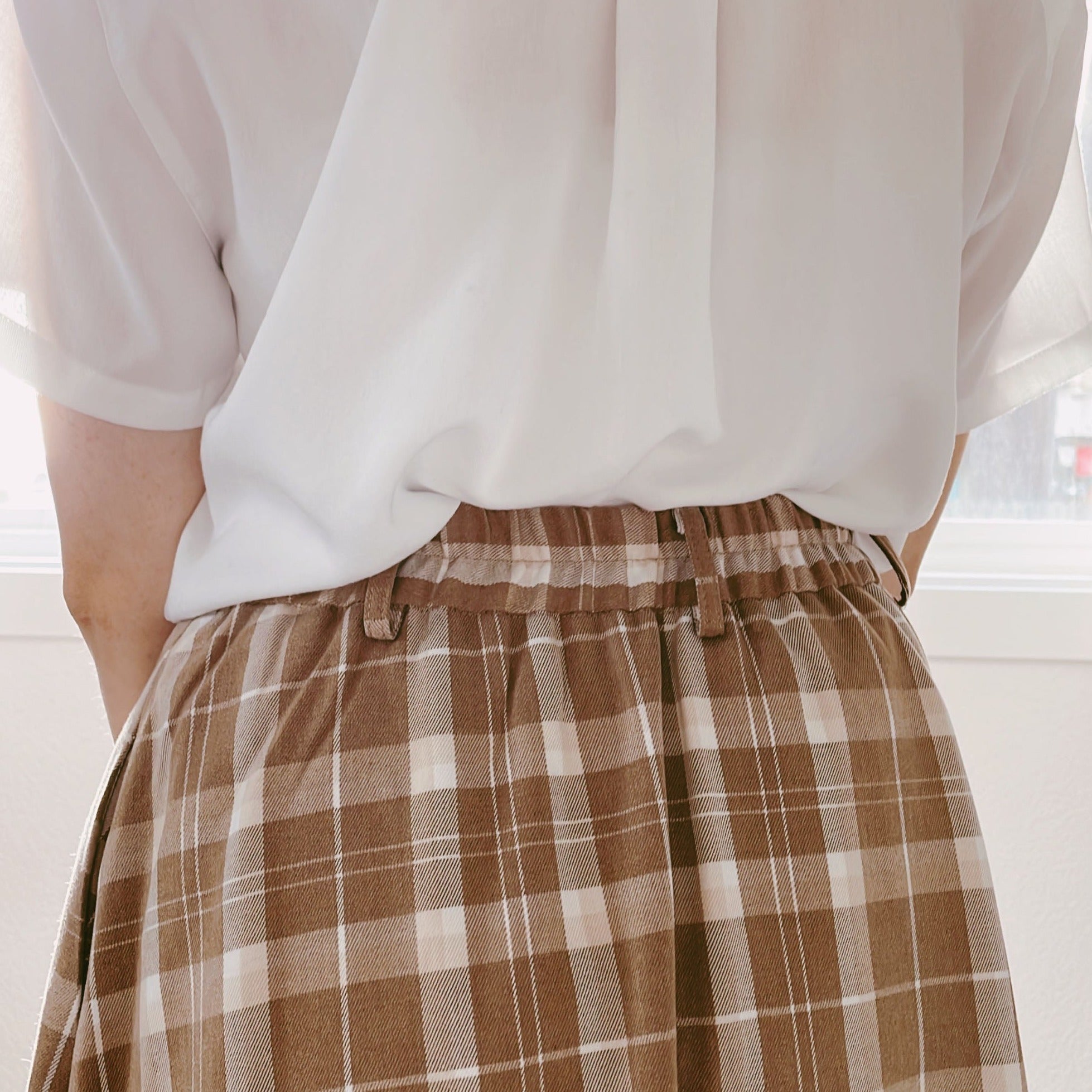 Milk Tea Plaid - Midi Skirt